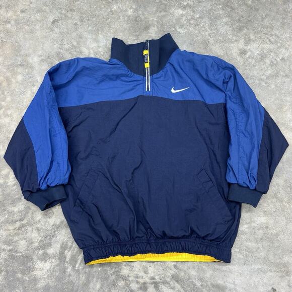 Y2K Nike Youth Small 8 Blue Yellow Reversible Quarter Zip Jacket Windbreaker Vtg - Picture 1 of 7